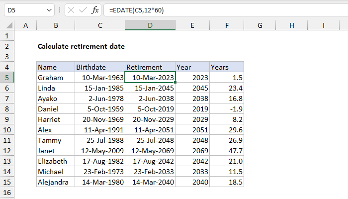 Date Of Retirement In Excel